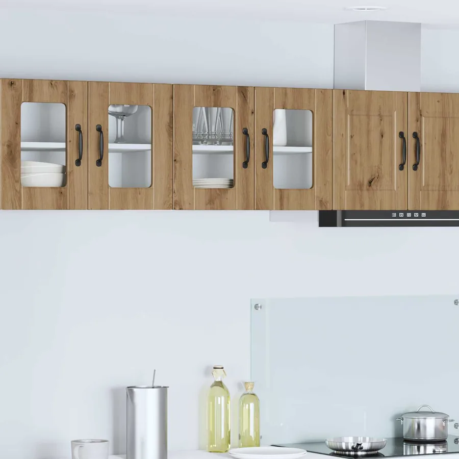 Cabinet en verre mural PORTO 2 pcs Chêne artisanal