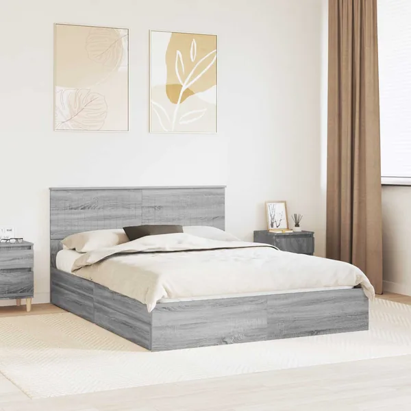 Lit de Rangement Gris Sonoma 150 x 200 cm Bois d'ingénierie