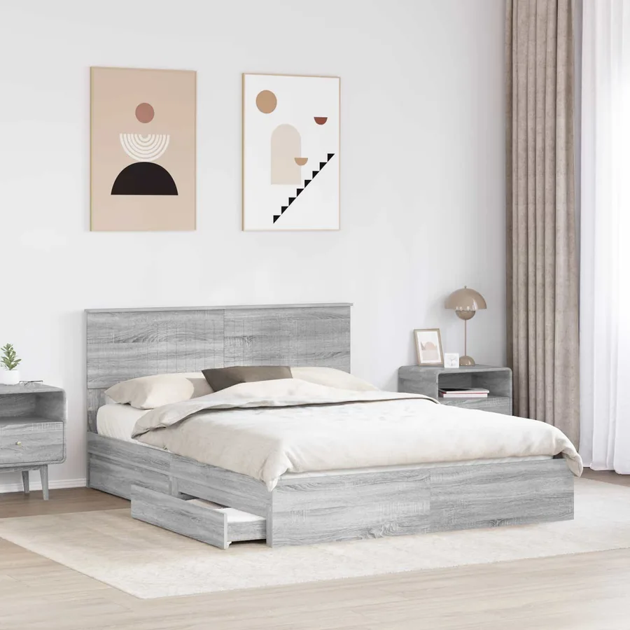 Lit de Rangement Gris Sonoma 150 x 200 cm Bois d'ingénierie - 3