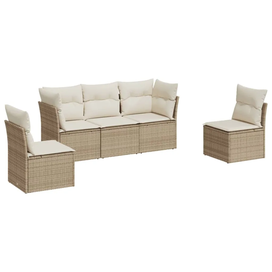 Salon de jardin avec coussins 5 pcs beige résine tressée - 2