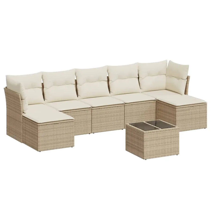 Salon de jardin avec coussins 8 pcs beige résine tressée - 2