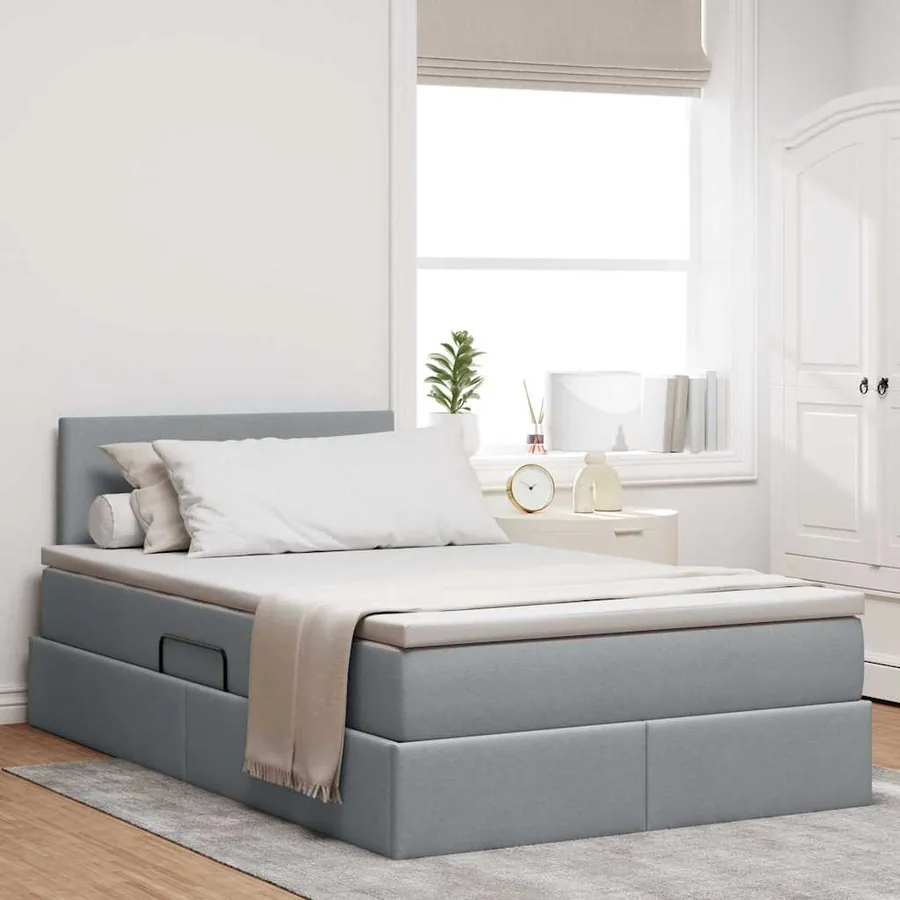 Lit avec rangement et matelas Gris clair 120 x 190 cm