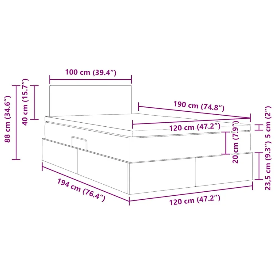 Lit avec rangement et matelas Gris clair 120 x 190 cm - 15