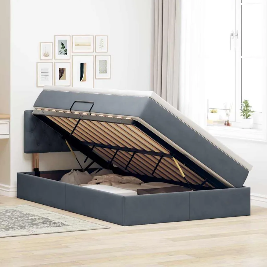 Lit de Rangement avec matelas Gris foncé 120 x 190 cm Velours - 4