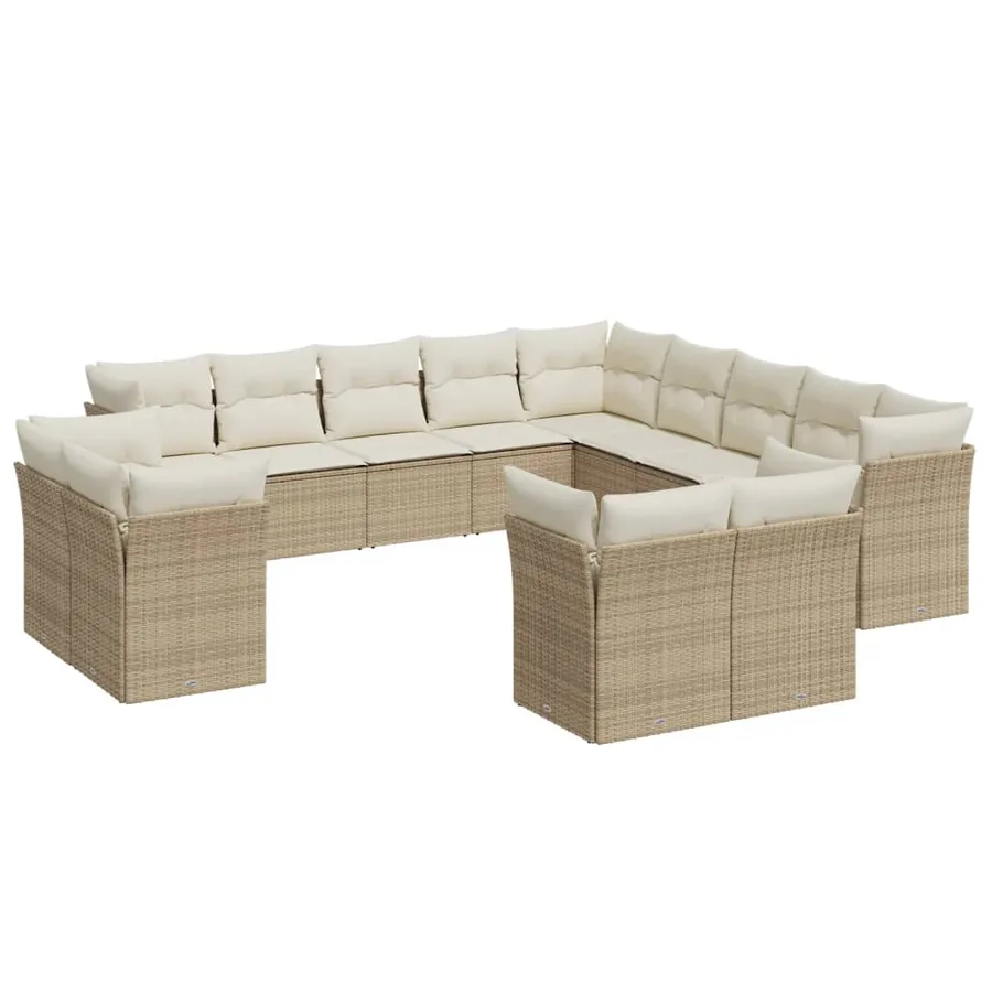 Salon de jardin avec coussins 13 pcs beige résine tressée - 2