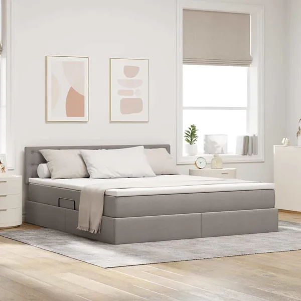 Lit de rangement LED avec matelas Taupe 160 x 200 cm Tissu