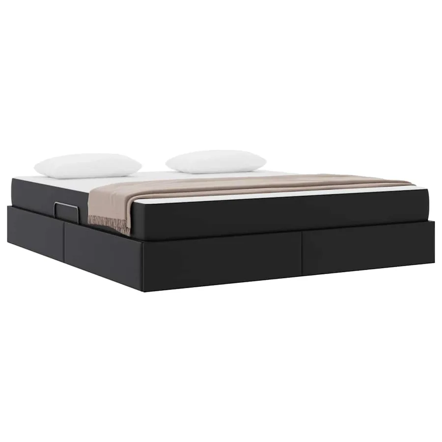 Lit avec rangement et matelas avec matelas 2 pcs Noir Cuir - 3