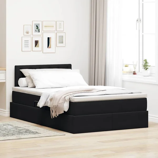 Lit de Rangement avec matelas Noir 120 x 190 cm Velours