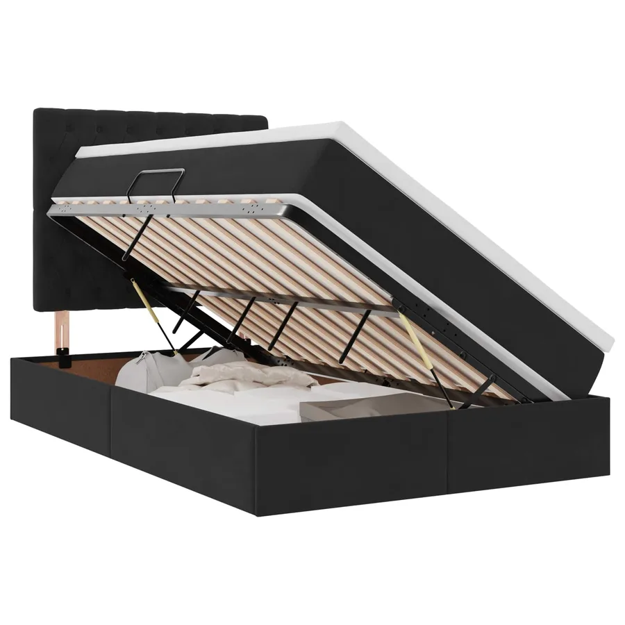 Lit de rangement LED avec matelas Noir 120 x 190 cm Velours - 2