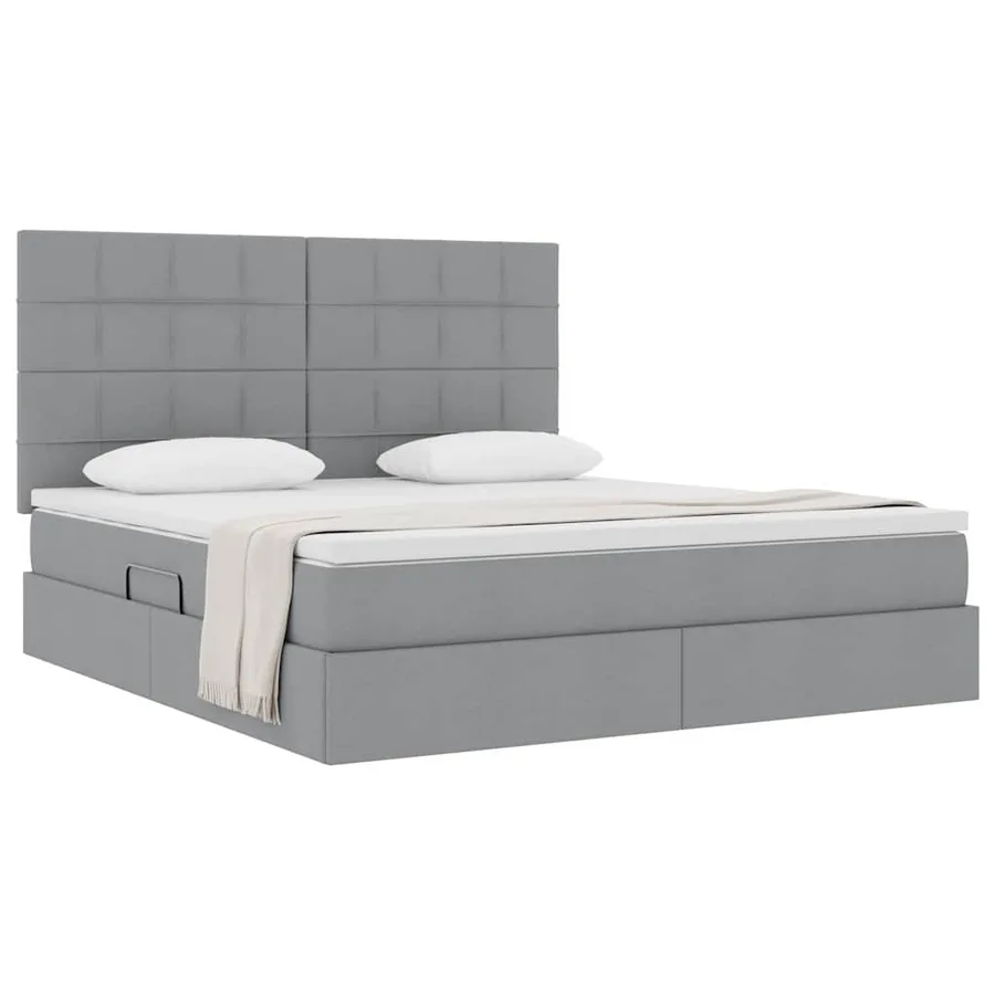 Lit avec rangement et matelas Gris clair 160 x 200 cm tissu - 3