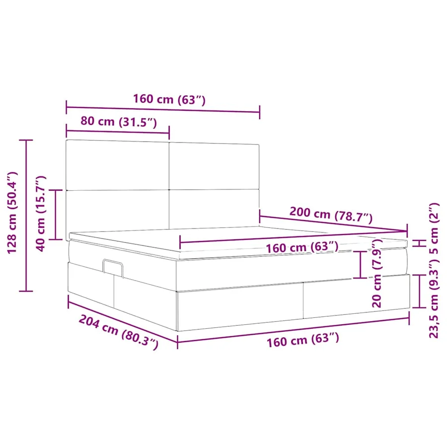 Lit de rangement LED avec matelas Gris foncé 160 x 200 cm Tissu - 17