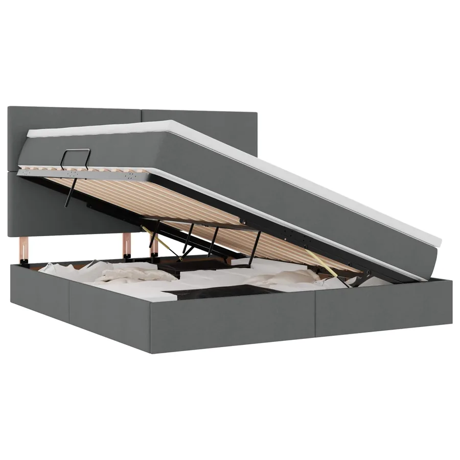 Lit de rangement LED avec matelas Gris foncé 160 x 200 cm Tissu - 2