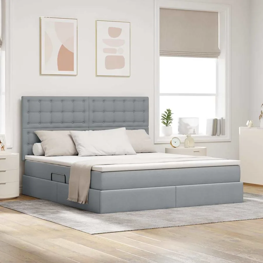 Lit de rangement LED avec matelas Gris clair 160 x 200 cm Tissu