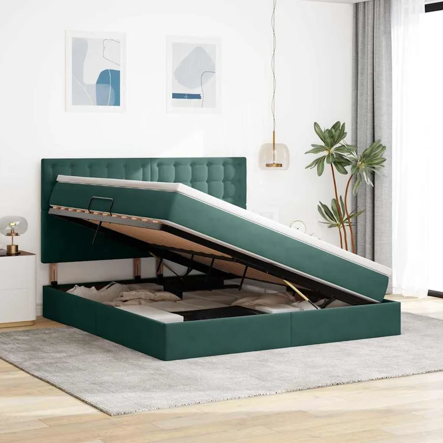 Lit de rangement LED avec matelas Vert foncé 160 x 200 cm - 4