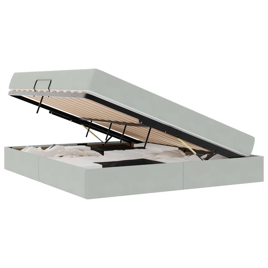 Lit avec rangement et matelas Gris clair 160 x 200 cm Velours - 2
