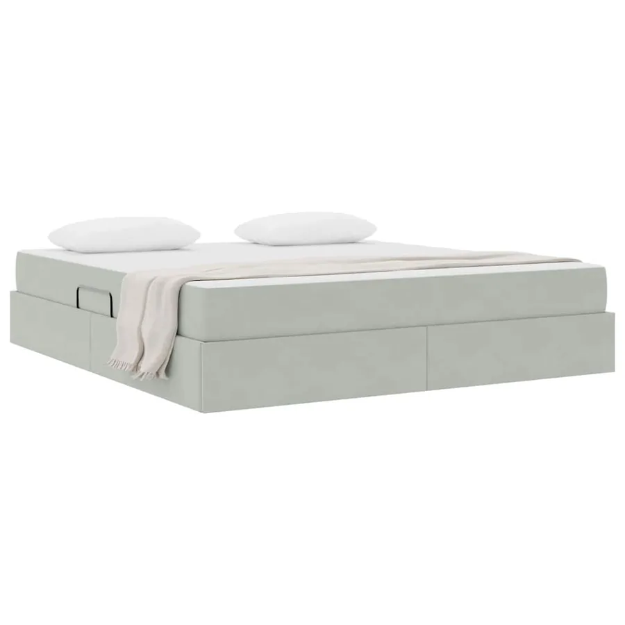 Lit avec rangement et matelas Gris clair 160 x 200 cm Velours - 3
