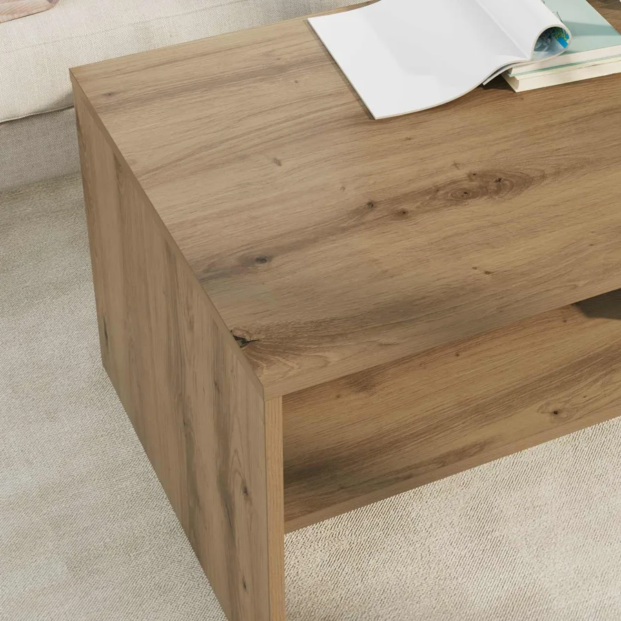 Table basse Chêne artisanal 100 x 50 x 40 cm Bois d'ingénierie - 4
