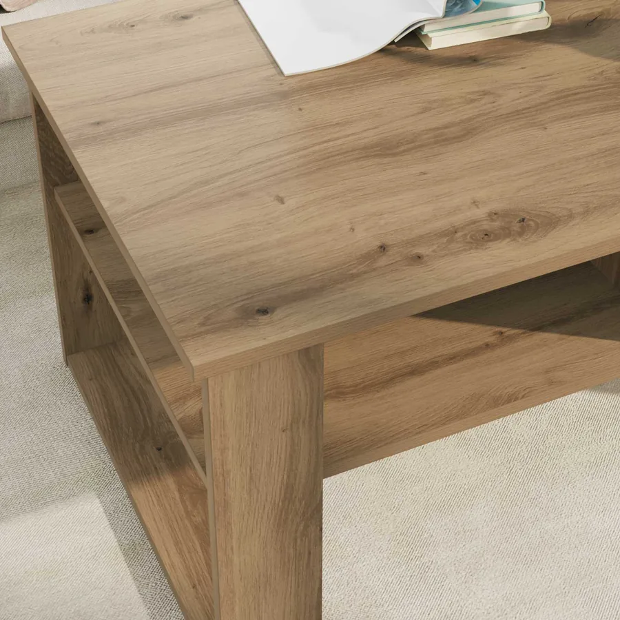Table basse Chêne artisanal 96 x 54 x 44 cm Bois d'ingénierie - 4
