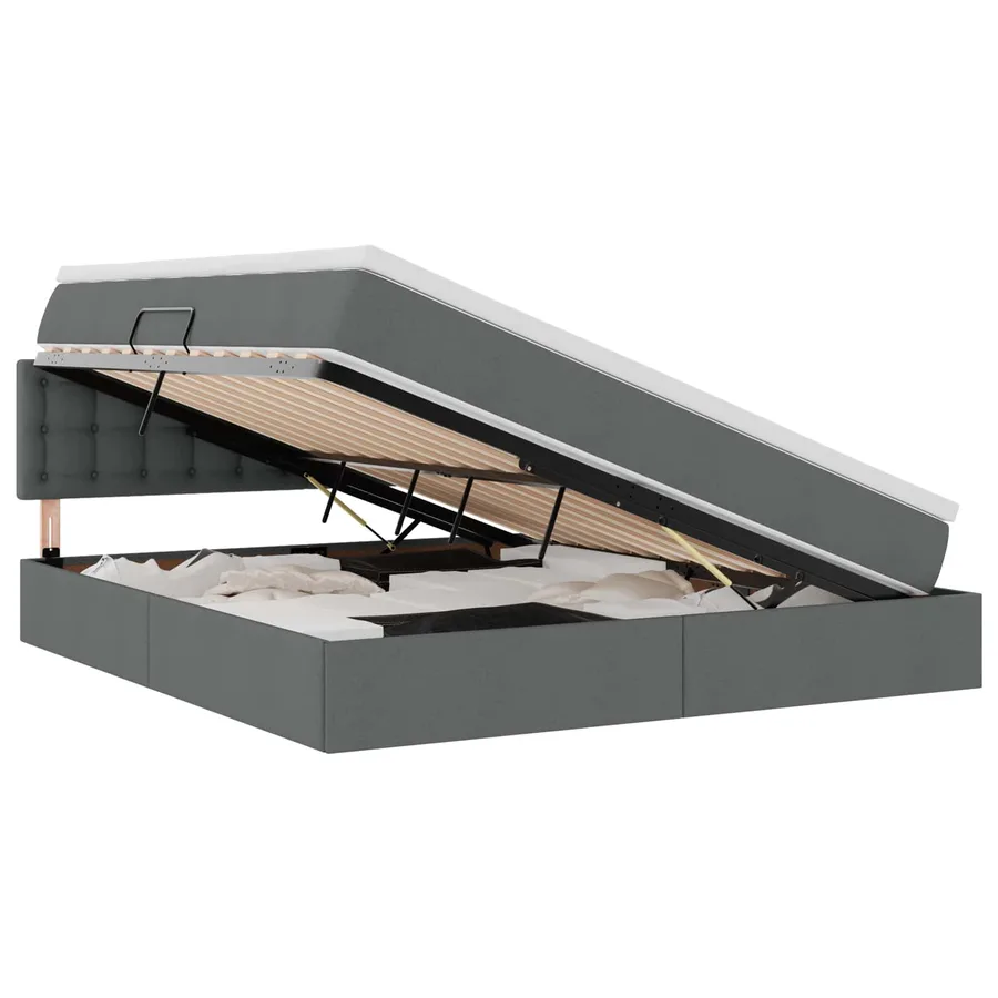 Lit de rangement LED avec matelas Gris foncé 160 x 200 cm Tissu - 2