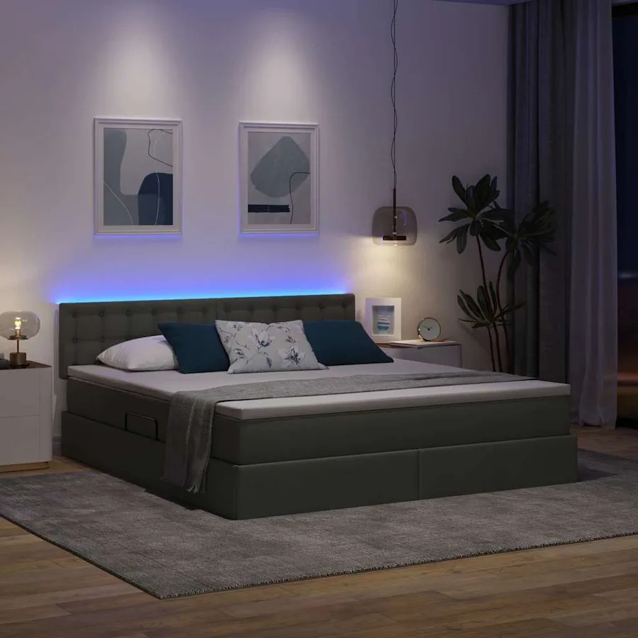 Lit de rangement LED avec matelas Gris foncé 160 x 200 cm Tissu - 5