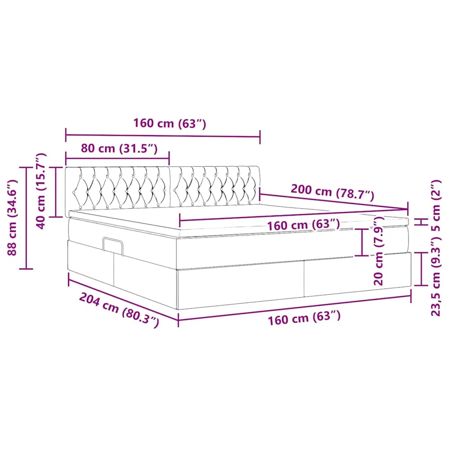 Lit de rangement LED avec matelas Gris clair 160 x 200 cm Tissu - 17