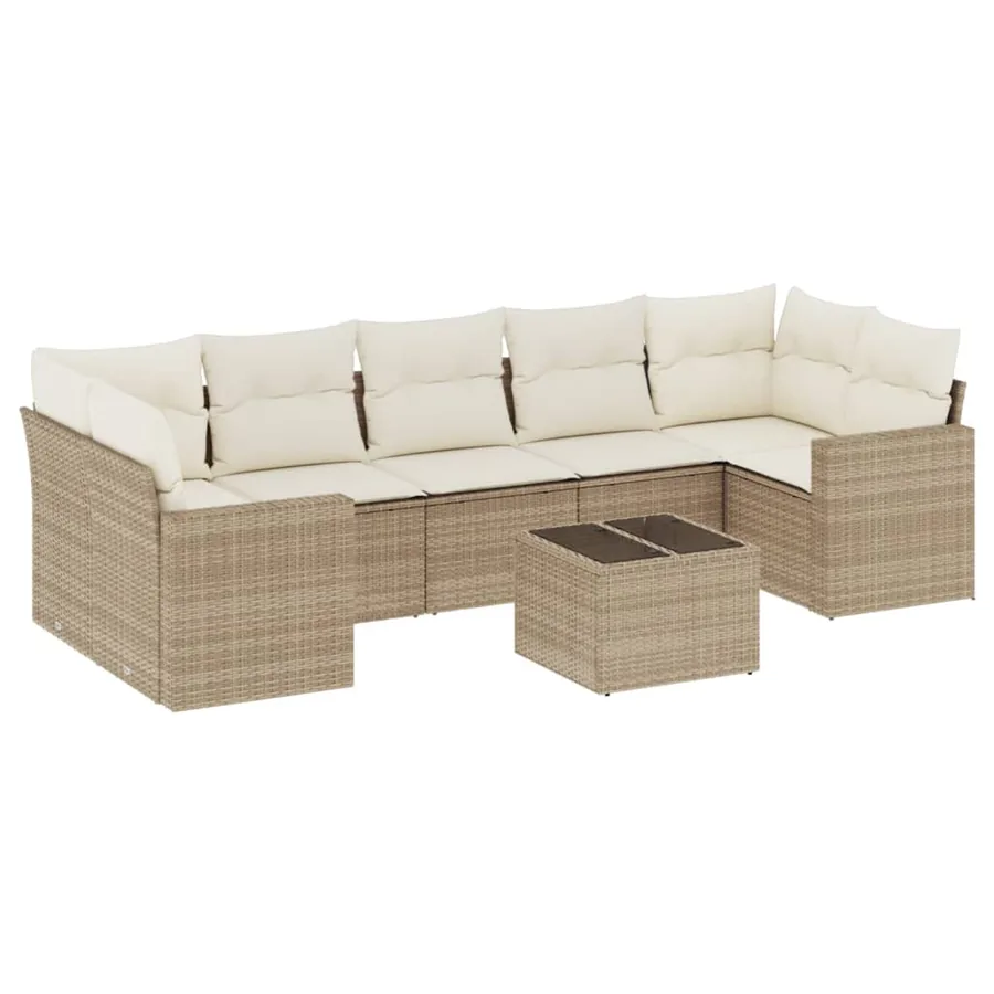 Salon de jardin avec coussins 8 pcs beige résine tressée - 2