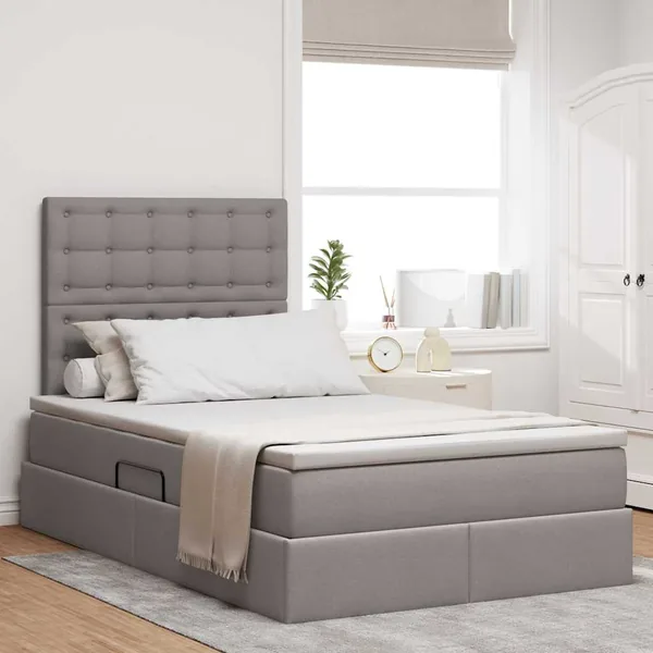 Lit de rangement LED avec matelas Taupe 120 x 190 cm Tissu