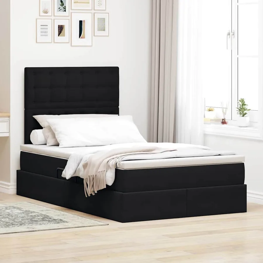 Lit de rangement LED avec matelas Noir 120 x 200 cm Velours