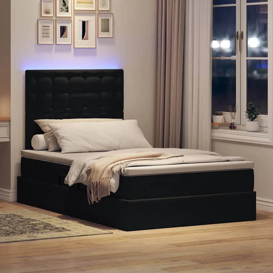 Lit de rangement LED avec matelas Noir 120 x 200 cm Velours - 5
