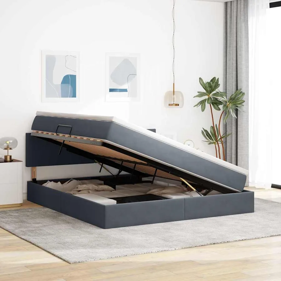 Lit de rangement LED avec matelas Gris foncé 160 x 200 cm - 4