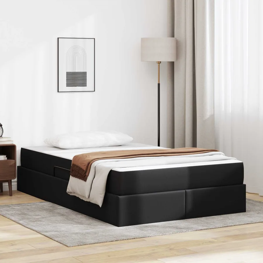 Lit avec rangement et matelas avec matelas 2 pcs Noir Cuir