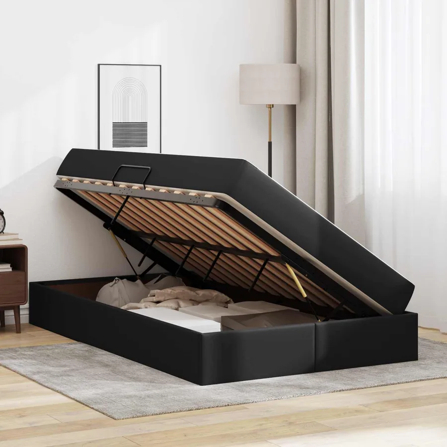 Lit avec rangement et matelas avec matelas 2 pcs Noir Cuir - 4