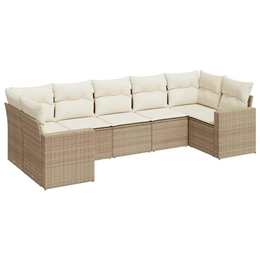 Salon de jardin avec coussins 7 pcs beige résine tressée - 2