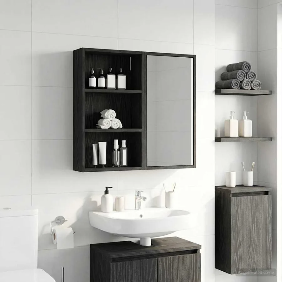 Armoire murale de salle de bain Chêne Noir 40 x 14 x 70 cm