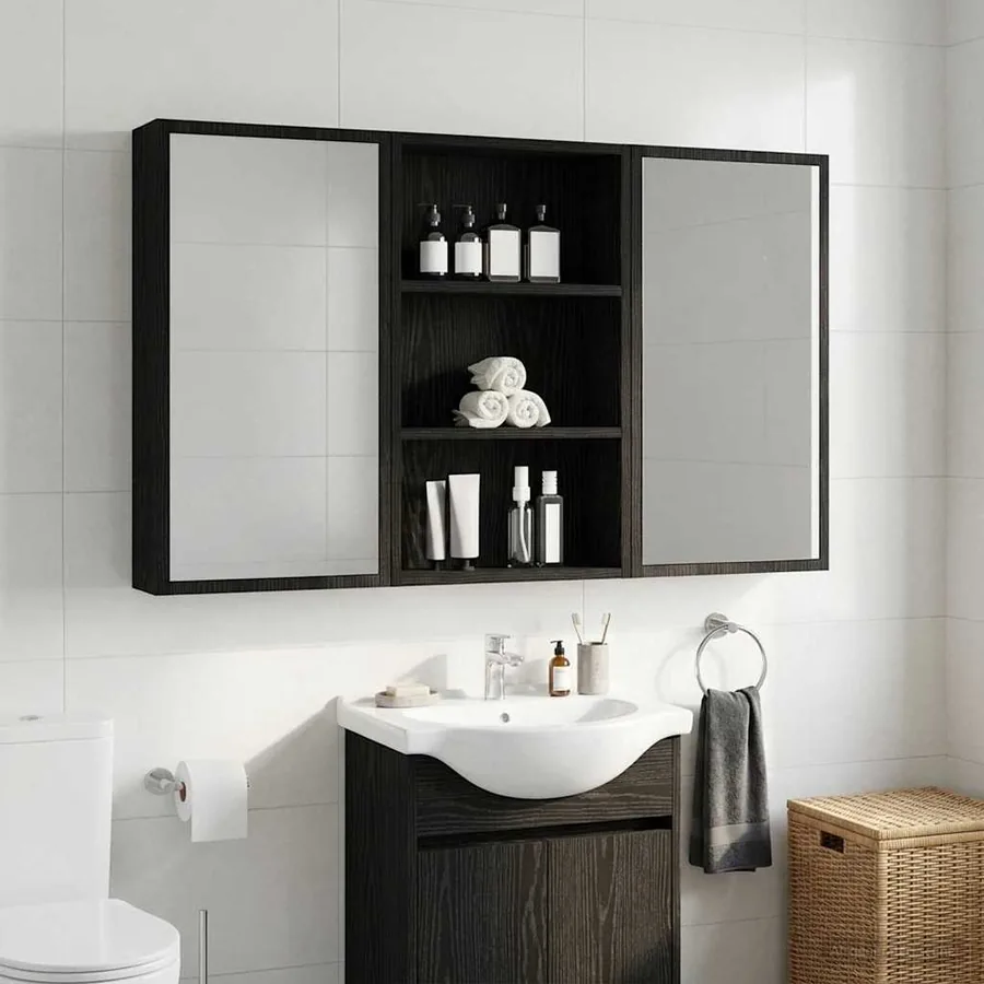 Armoire murale de salle de bain Chêne Noir 40 x 14 x 70 cm - 5