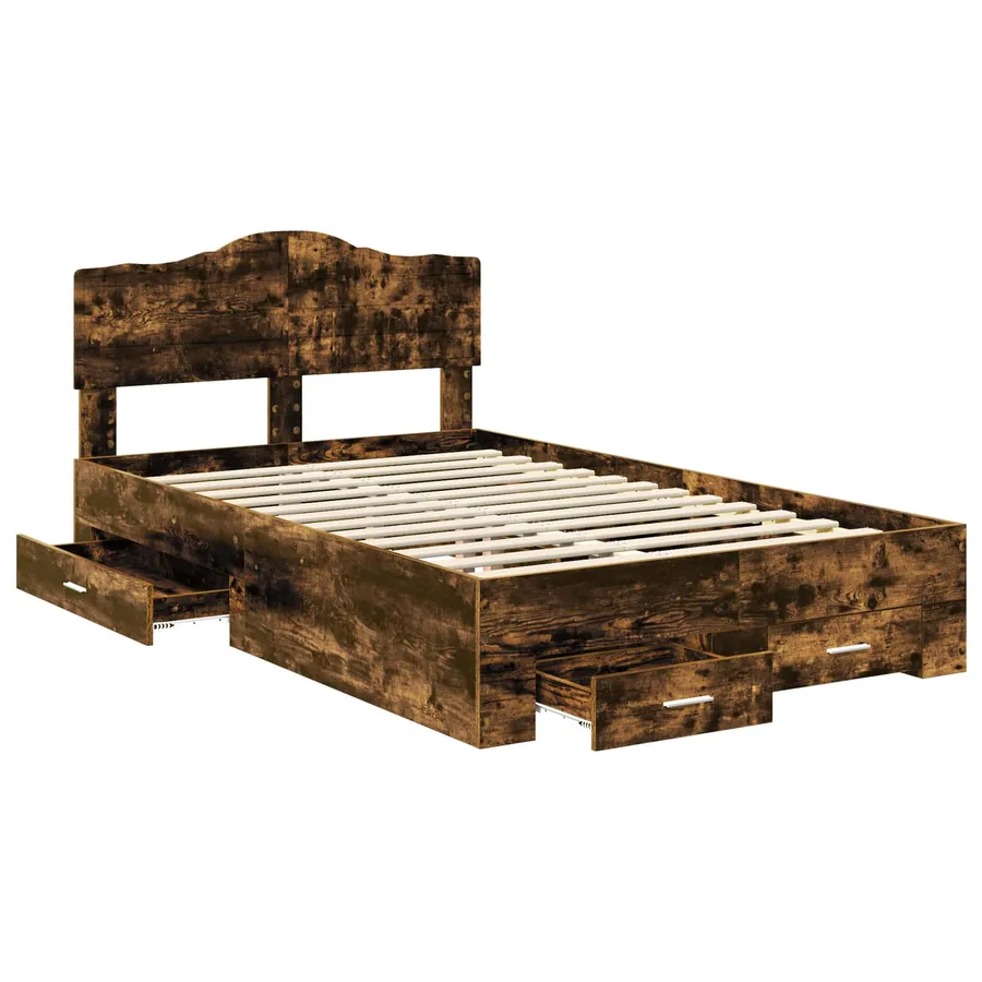 Cadre de lit Chêne fumé 135 x 190 cm Bois d'ingénierie - 5