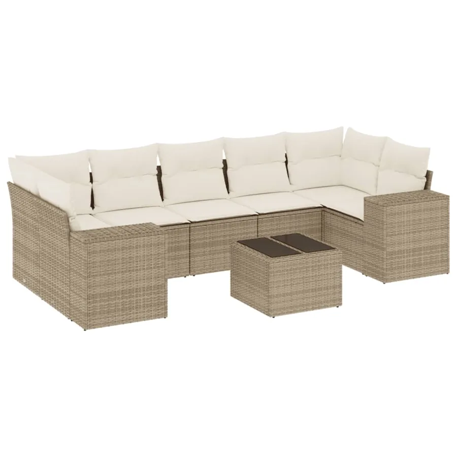 Salon de jardin avec coussins 8 pcs beige résine tressée - 2