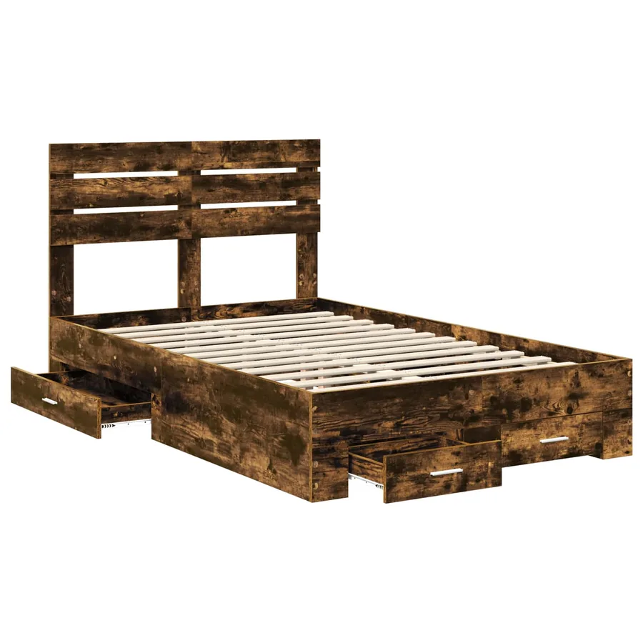 Cadre de lit Chêne fumé 135 x 190 cm Bois d'ingénierie - 5