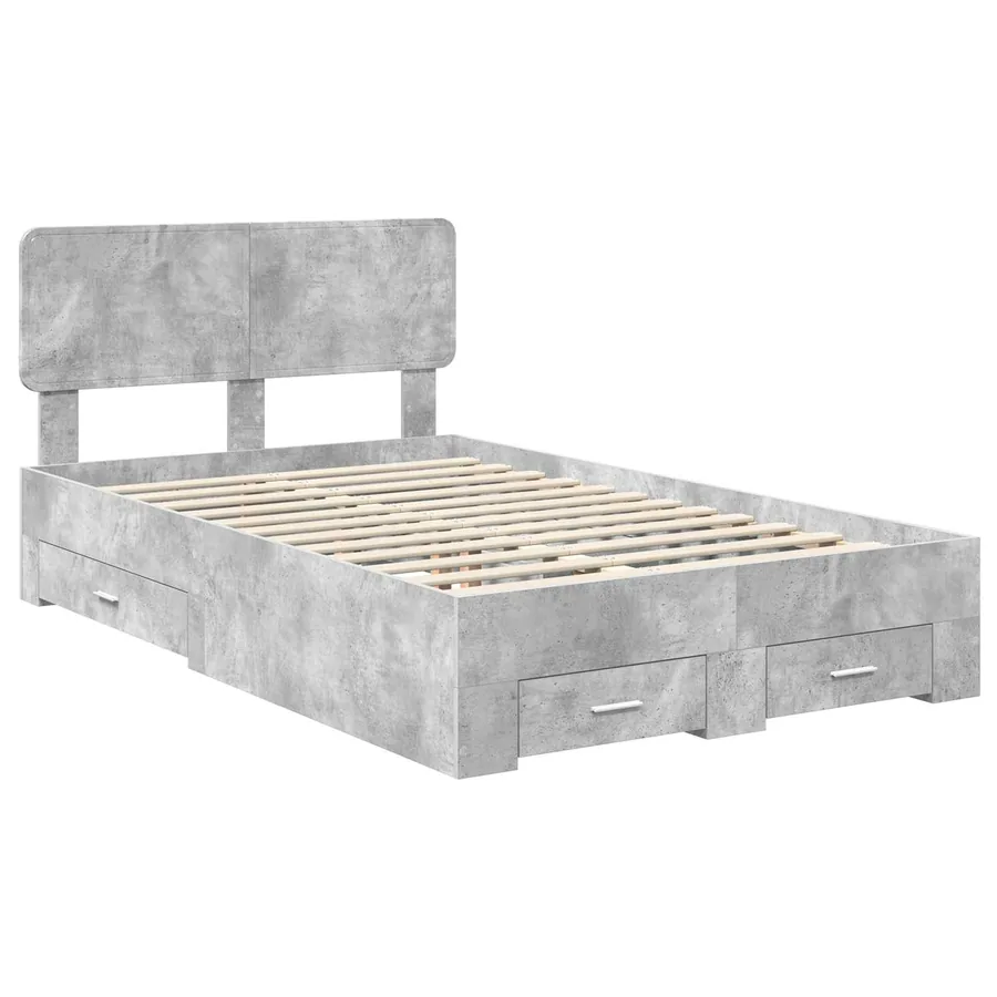 Cadre de lit Gris béton 135 x 190 cm Bois d'ingénierie - 4