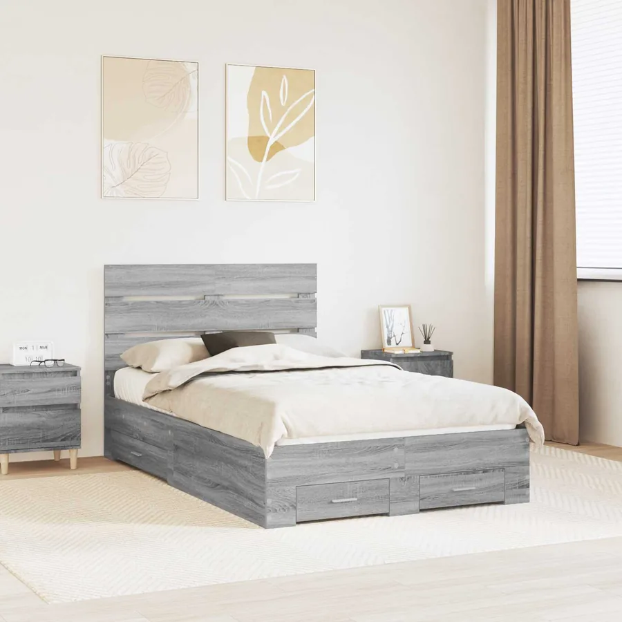 Cadre de lit Gris Sonoma 120 x 190 cm Bois d'ingénierie