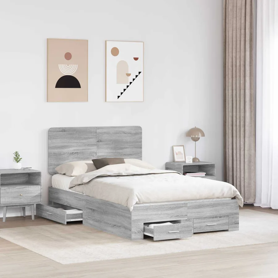Cadre de lit Gris Sonoma 120 x 190 cm Bois d'ingénierie - 3