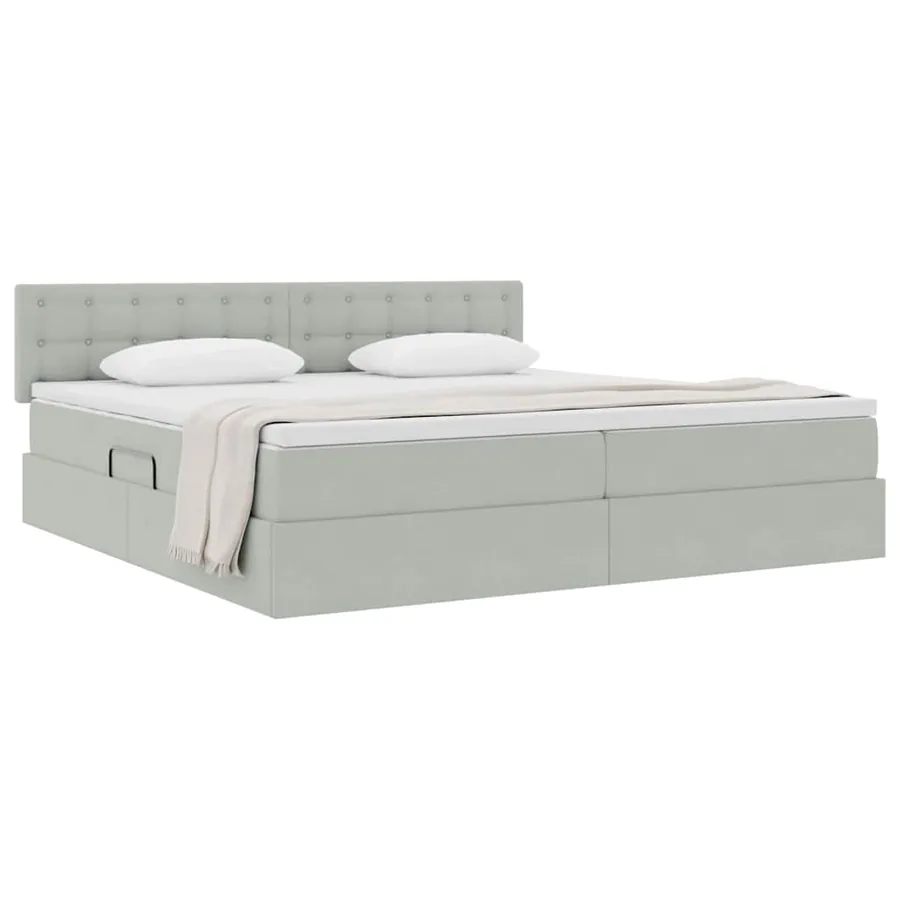 Lit de Rangement avec stockage Gris clair 200 x 200 cm Velours - 3