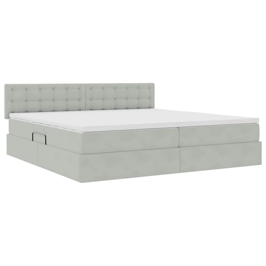 Lit de Rangement avec stockage Gris clair 200 x 200 cm Velours - 5