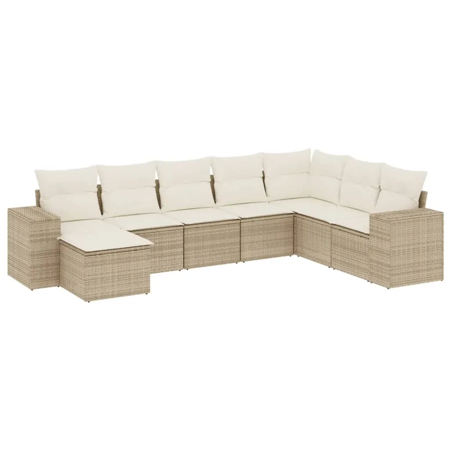Salon de jardin avec coussins 8 pcs beige résine tressée - 2