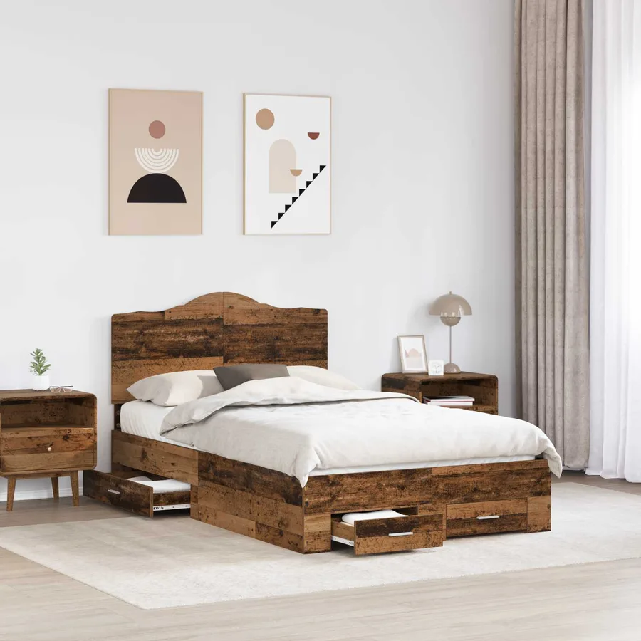 Cadre de lit Bois ancien 135 x 190 cm Bois d'ingénierie - 3