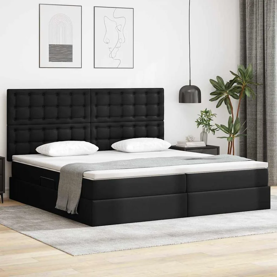 Lit de Rangement Noir 200 x 200 cm Cuir synthétique