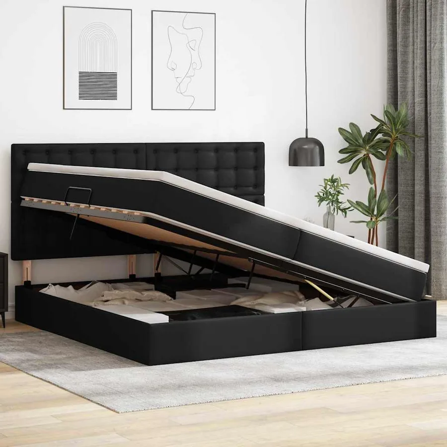 Lit de Rangement Noir 200 x 200 cm Cuir synthétique - 4