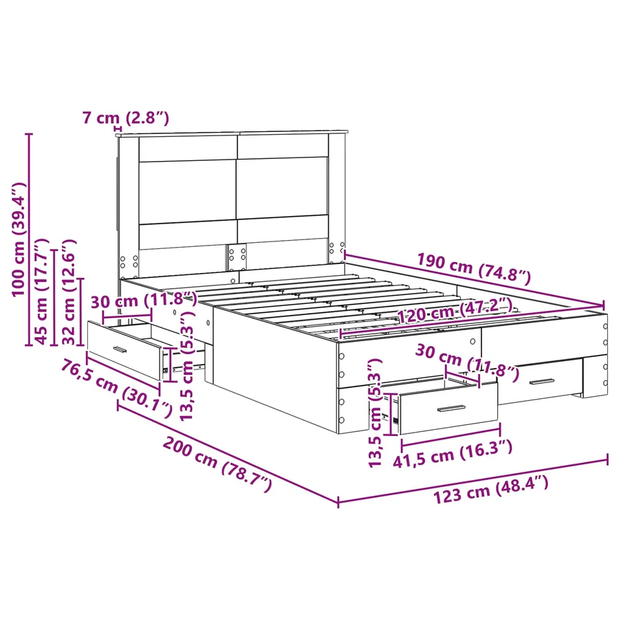 Cadre de lit avec tiroir avec tête de lit Bois d'ingénierie - 14