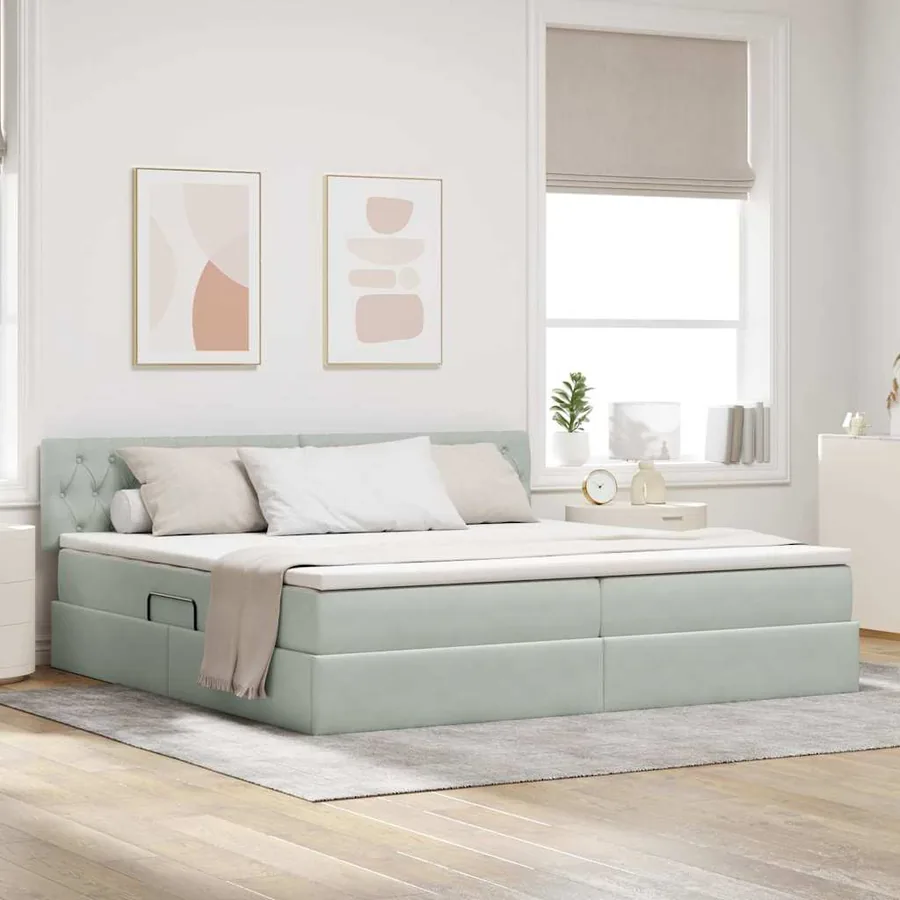 Lit de rangement LED avec matelas Gris clair 200 x 200 cm