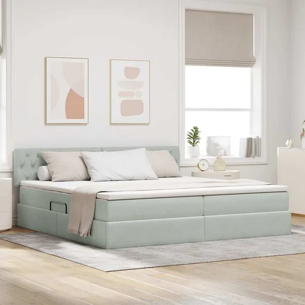 Lit de rangement LED avec matelas Gris clair 200 x 200 cm